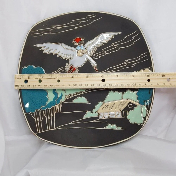 Norwegian Pottery Folk Art Black Plate Handmade NORWAY signed Nilo Holgerson 734 - Picture 8 of 11